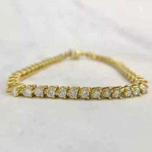 3 Prong Set 6CT Genuine Round Natural Diamond Tennis Bracelet In 14K Yellow Gold - Picture 1 of 15