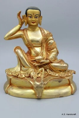 Estatua Milarepa Nepalí Artesanal Oro Dorado Cobre Foto 1 de 4