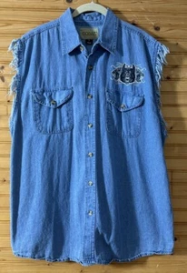Coast American Dog Trucker Semi 18 Wheeler Vest Demim Blue Mens L Frayed Tank - Picture 1 of 13
