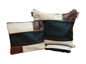 Real Cowhide Leather Water Proof Brown and White Tallit & Tefillin Bag Set of 2 - Picture 1 of 2