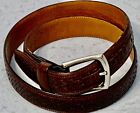 Johnston & Murphy Men’s Leather Belt Size 38 Woven Dark Brown Silver Tone Buckle