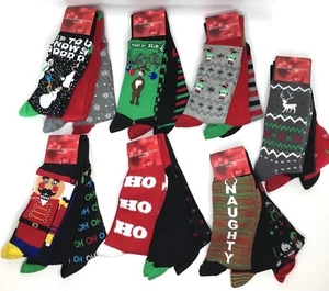 3 Pair Pkg Men's Tacky Christmas Holiday Crew Socks Gift Fit 7-12 New *Choose 1* - Picture 1 of 18