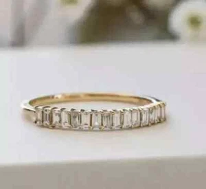 2.00Ct Baguette Real Moissanite Eternity Engagement Ring 14K Yellow Gold Plated - Picture 1 of 6