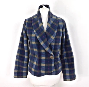 Per Una Navy Blue Tartan Jacket Size Medium Feature Buttons Cropped Pockets - Picture 1 of 8