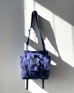 Vintage Schultertasche Europäische 1970s Leinen Schulranzen Blau - Picture 1 of 11