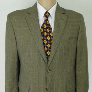 40 S Tasso Elba Beige Houndstooth Plaid 2 Btn Mens Jacket Sport Coat Blazer - Picture 1 of 9