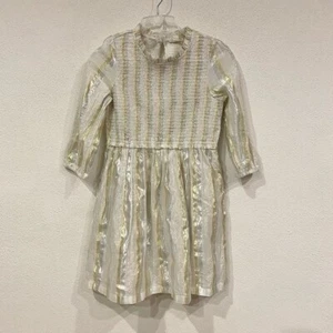 Crewcuts Ivory Metallic Smocked Shimmer Dress Silver Gold Holiday Size 10 EUC - Picture 1 of 3