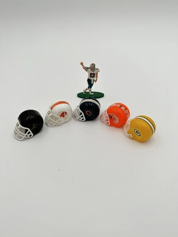 Various Miniature Football Helmets and 1998 Topps Flats Dan Marino Flat Figure Cover