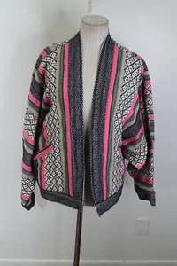 Free People Dolman Mixed Print Jacket M/L Open Lined Pink Kimono Dragon Boho - Picture 1 of 6