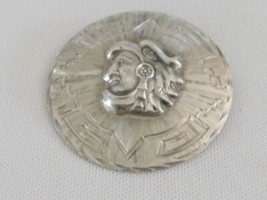 VTG Sterling Silver Mexico Medallion Signed "M" Mayan Aztec Warrior Brooch, Pend - Picture 1 of 3