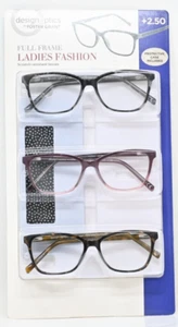 Design Optics Foster Grant Kiersey Plastic Square Reading Glasses 3-Pack +2.50 - Picture 1 of 6