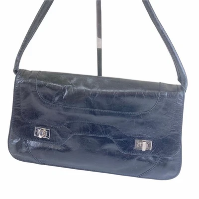 Maxximum Vintage Leather Satchel Purse Black Handbag Floral Lining Silver Accent - Изображение 1 из 4