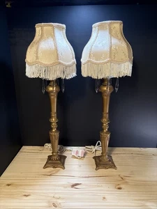 vintage pair Victorian fringe shade table Candlestick Boudoir lamps NICE! - Picture 1 of 13