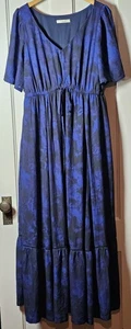 Wayward Fancies Dress Women Sz XL-16 Blue Black Tye-Dye Peasant Maxi Cottagecore - Picture 1 of 24