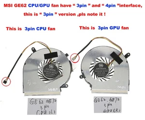 For MSI GE62 GE72 PE60 PE70 GL62 GL72 GP62 GP72 3pin CPU and GPU Cooling Fan - Afbeelding 1 van 7