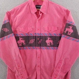 Wrangler Brushpopper Shirt XL 17.5 Pink Southwest End of the Trail Rodeo Aztec - Picture 1 of 19
