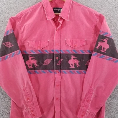 Wrangler Brushpopper Shirt XL 17.5 Pink Southwest End of the Trail Rodeo Aztec - Image 1 of 4