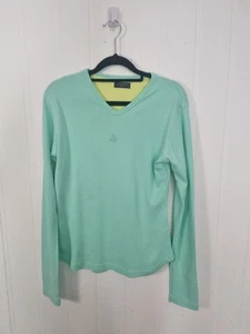 TED BAKER size 4 light green v neck cotton long sleeve logo jersey top - Picture 1 of 7