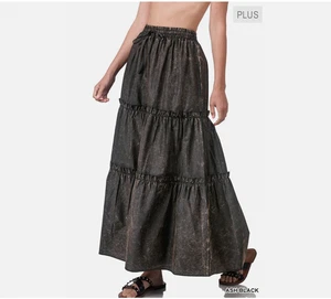 Zenana Damen Acid Washed Stufen Rüschen Maxirock gewebte Popeline 100 % Baumwolle 1X - Bild 1 von 2