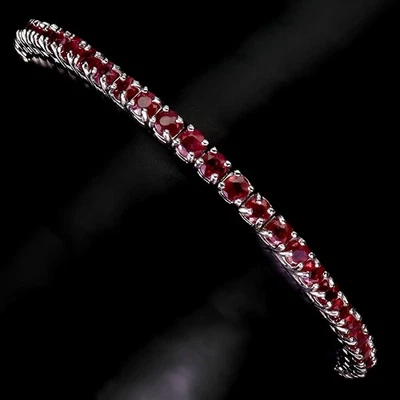 925 Sterling Silver Bracelet Round Ruby 3mm Natural Gemstone Jewelry 8 Inches - Image 1 of 4