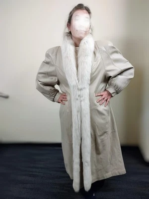 Abrigo De Colección RALLE Thermolite Para Mujer M/L Cuero Beige Piel de Zorro Escote Largo Corea Foto 1 de 4