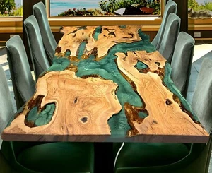 Custom Live Edge Olive Wood River Epoxy Dining Table– Custom Dining - Picture 1 of 8