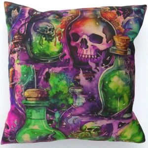 A Potion For Every Occasion Cushion, Double-Sided, Gothic Magic Poison Skulls - Picture 1 of 8