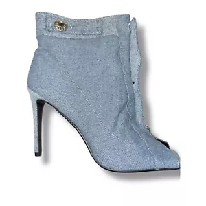 Kluolandi Denim Ankle Boots Stiletto Heel rhinestone Button Blue Sz 41 10 US - Picture 1 of 13