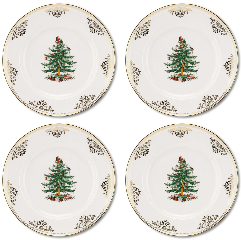 Juego de 4 platos de cena de porcelana fina Spode Christmas Tree Gold Collection de 10′′ Foto 1 de 4