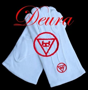 Freimaurer BESTICKT weiß 100 % Baumwolle Handschuhe rot RA Royal Arch Größe XL - Bild 1 von 1