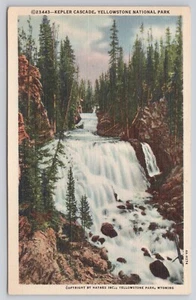 Postal de lino Kepler Cascade Yellowstone National Park Wyoming c1934 - Imagen 1 de 2