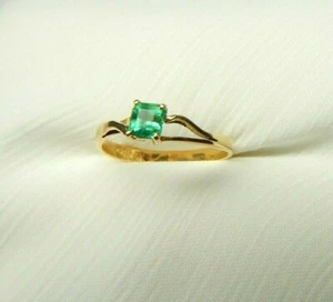 Colombian Emerald Engagement Ring Square Shape 0.30 Cts 14K Size 6.5 US Muzo Mi - Picture 1 of 12