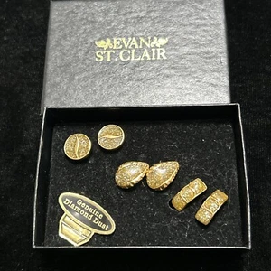 Evan St. Clair 3 pares de pendientes con clip antipolvo de diamantes genuinos en tono dorado y tono dorado - Imagen 1 de 3