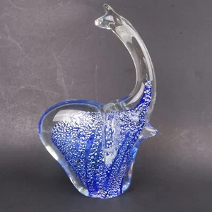 Mouth Blown Art Studio 7-3/4" Elephant Figurine Blue Glass Silver Flecks France - Picture 1 of 11