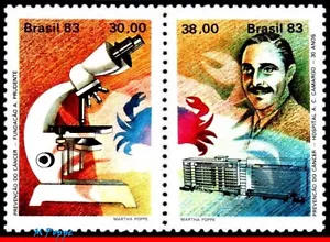 1849A BRAZIL 1983 CANCER PREVENTION, MICROSCOPE, HEALTH, MI# 1956-57 C-1313, MNH - Picture 1 of 2