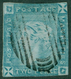 SG 37 Mauritius 1859. 2d blue. Fine used, margins clear to just into CAT £4000 - Picture 1 of 2
