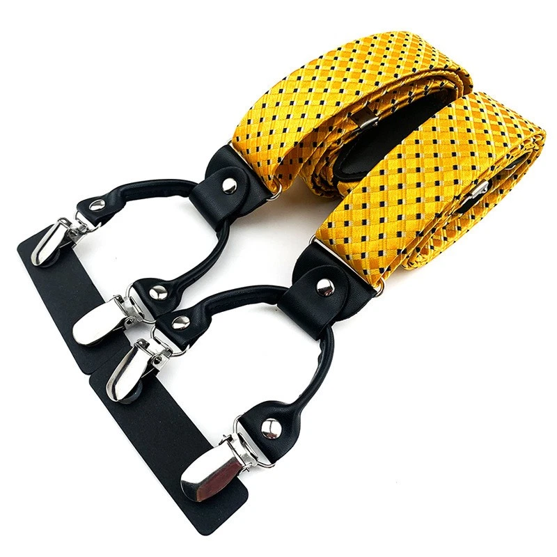 Pantalones elásticos para hombre adulto con tirantes ajustables de seis clips traje a lunares Foto 1 de 4