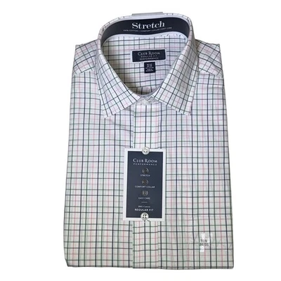 Camisa de vestir a cuadros Club Room para hombre ajuste regular Letto rosa verde 15,5 34-35 $60 Foto 1 de 4