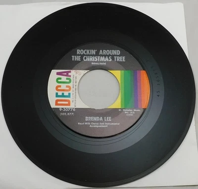 НОВЫЙ ИЗ СТАРЫХ ЗАПАСОВ BRENDA LEE ROCKIN' AROUND THE CHRISTMAS TREE 1964 DECCA 45 ОБ/МИН СУПЕР - Изображение 1 из 2
