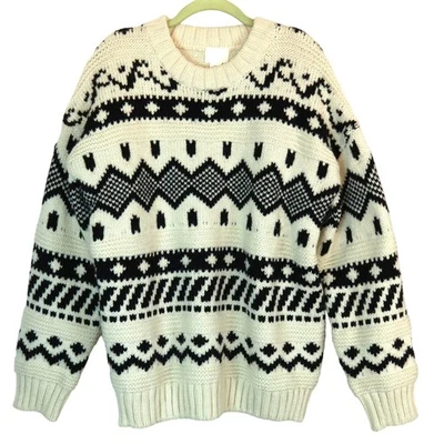 Suéter H&M Tejido Islandés Nórdico Isla Justa Geométrico Grande Mujer Crema Negro Foto 1 de 4