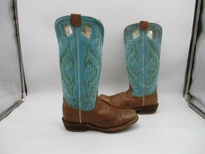 Nocona Botas Vaqueras Occidentales Marrón Azul Teal Punta Cuadrada Bota Mujer Talla 7 B NL5421 Foto 1 de 4