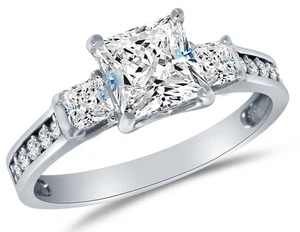 Größe 9 - Massive 925 Sterling Silber CZ Zirkonia 3 Drei Steine Verlobung... - Bild 1 von 9