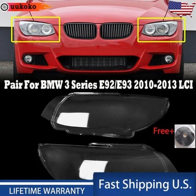 Pair Headlight Lens Glue Clear Cover Shell For BMW E92 Coupe E93 328i 2010-2013 Foto 1 de 4