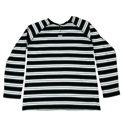 Sean John Shirt Mens 3X Green White Black Striped Long Sleeve Henley Casual - Image 1 of 4