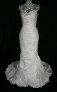 Katherine's Wedding Dress 6 8 10 White Satin Mermaid Strapless Bling Train - Picture 1 of 12