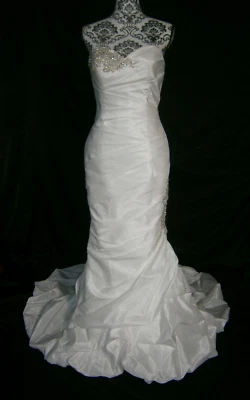 Katherine's Wedding Dress 6 8  10 White Satin Mermaid Strapless Bling Train - Image 1 of 4