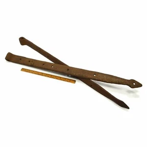 Antique CAST IRON BARN-FARM-INDUSTRIAL 28.5" DOOR HINGE Lot of 2 Huge OLD HINGES - Picture 1 of 10