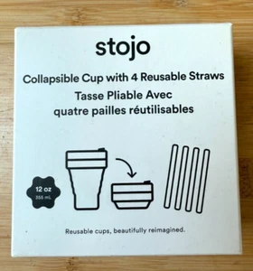 New In Box STOJO Collapsible Travel Silicone Cup With 4 Reusable Straws Burgundy - Picture 1 of 4