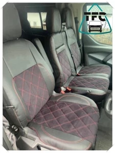 SEAT COVERS FOR Ford Transit Custom ECO LEATHER & Alcantara Bentley Stitching - Picture 1 of 5