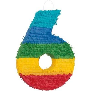 Rainbow Number 6 Pinata Pinyata 53cm Fiesta Mexican Llama 6th Birthday Party - Picture 1 of 1